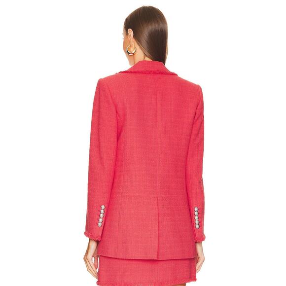 Veronica Beard Nayeli Double-Breasted Tweed Blazer - M - Watermelon - Picture 4 of 5